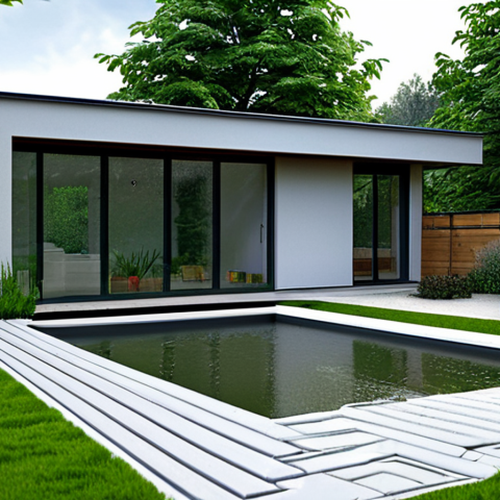 **Image Prompt:** "A modern German home with a rainwater harvesting system, showcasing a sleek rainwater tank integrated into the architecture, surrounded by a lush, green garden irrigated with rainwater. Safe for work, appropriate content, fully clothed family in the background gardening, professional, perfect anatomy, natural proportions, high-quality rendering, daytime."