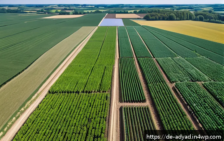 물 안보와 식량 안보의 연관성 - A detailed aerial view of a modern German agricultural field using advanced drip irrigation systems,...