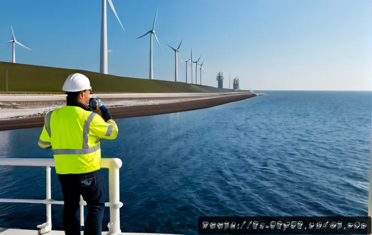 해수 담수화 기술의 발전 - Photorealistic coastal seawater desalination facility on the German North Sea, wide clean compositio...