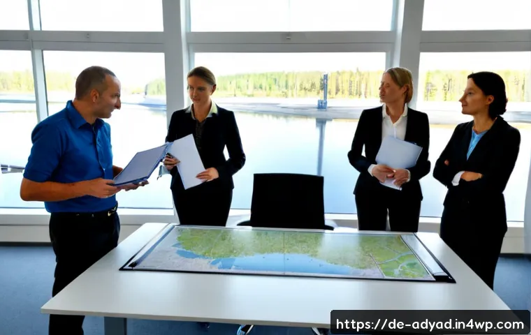 물 안보의 법적 측면 - Photorealistic wide-angle scene of a German municipal water authority meeting, a diverse group of pr...